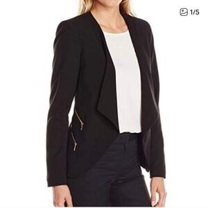 Calvin Klein Open Black Blazer with Gold Zipper Accents. Size 10